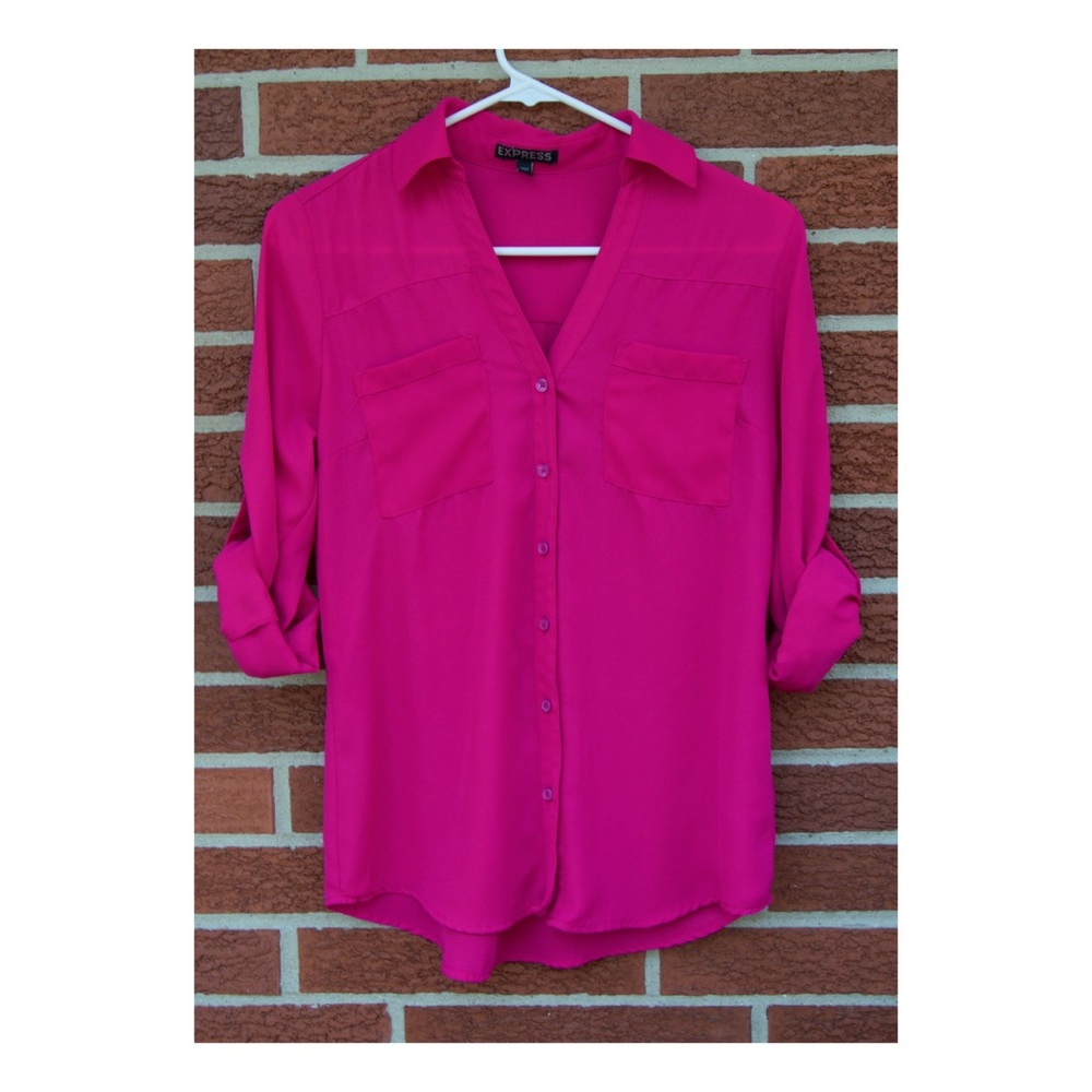 Express Portofino Pink Dress Shirt Top Blouse Button Down